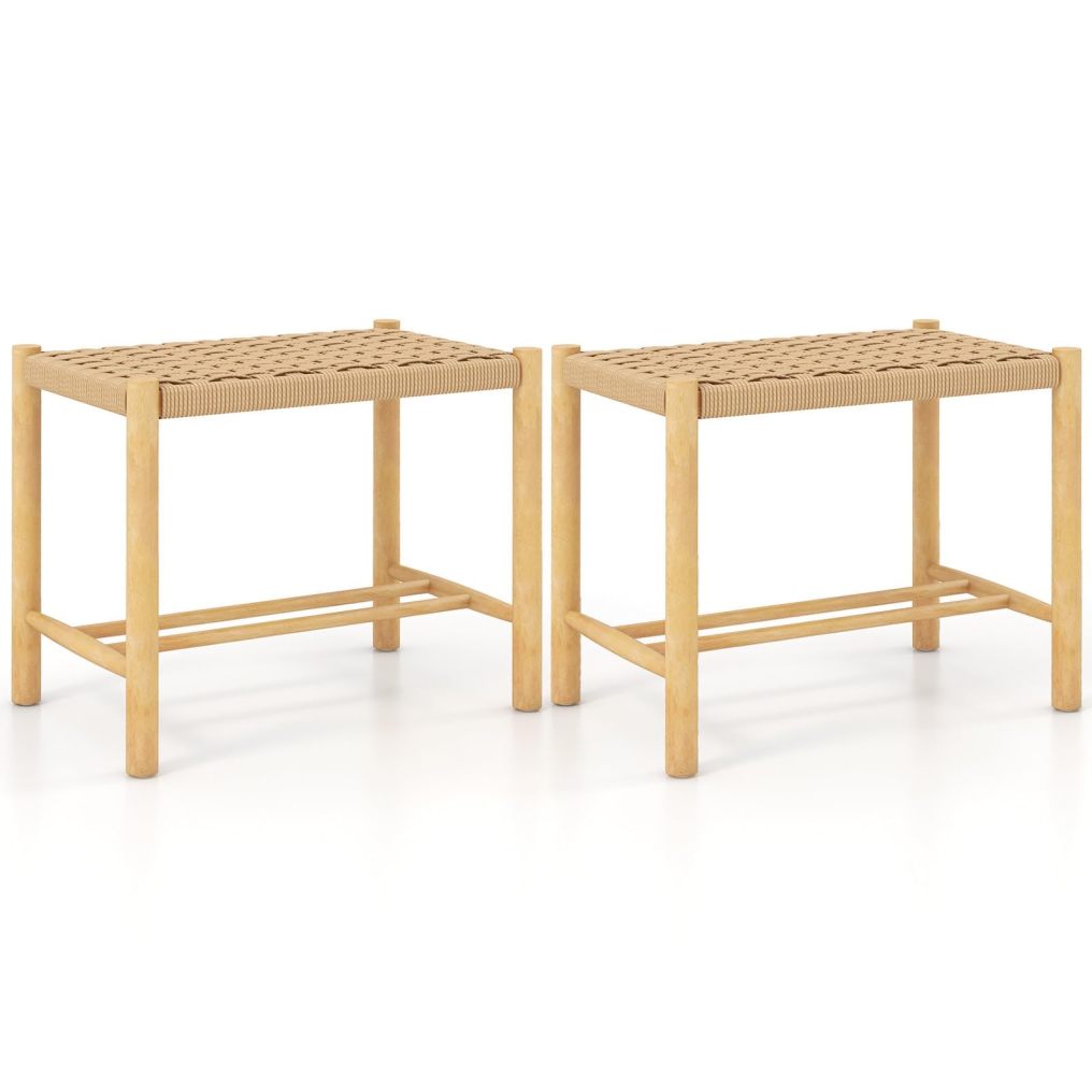 Patio Wooden Dining Stools Set Wide Rustic Backless Saddle Stools