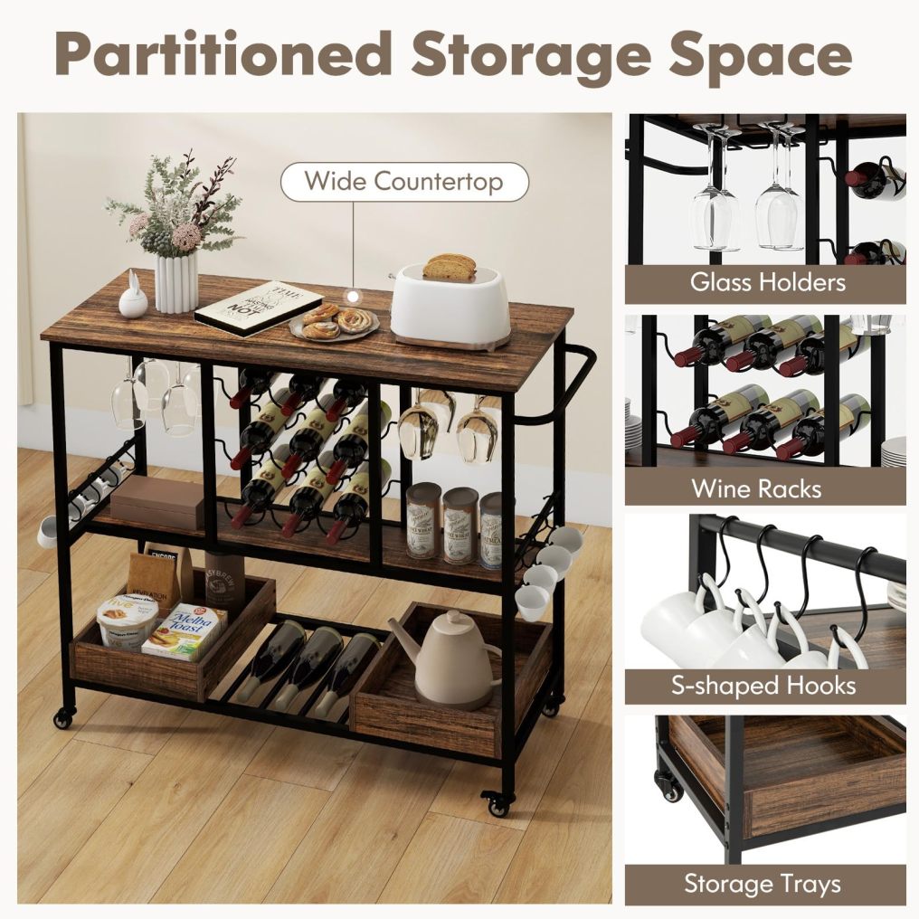 Home Serving Cart Industrial Rolling Beverage Cart