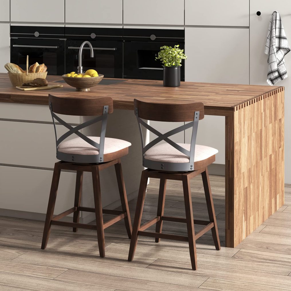 25 Inch Swivel Ergonomic Counter Height Chairs with Cushioned Seat