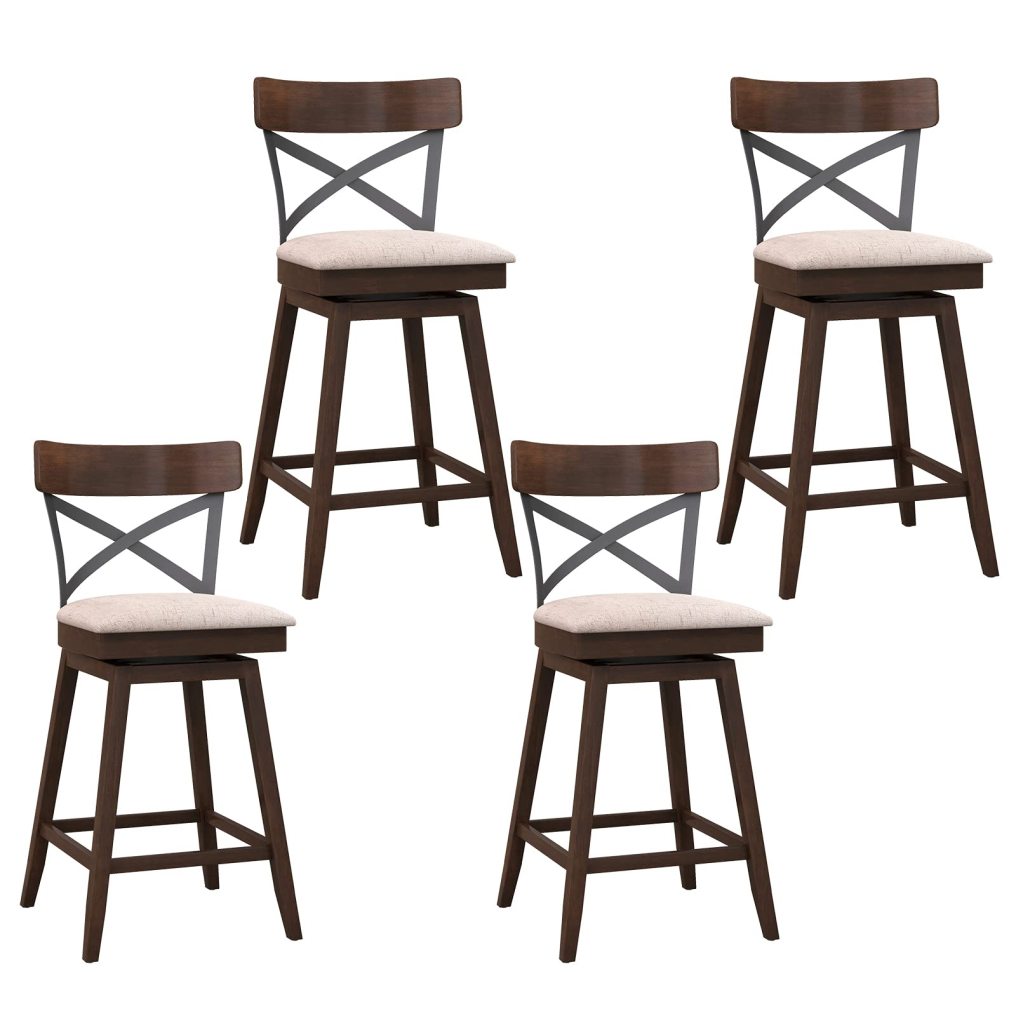 25 Inch Swivel Ergonomic Counter Height Chairs with Cushioned Seat