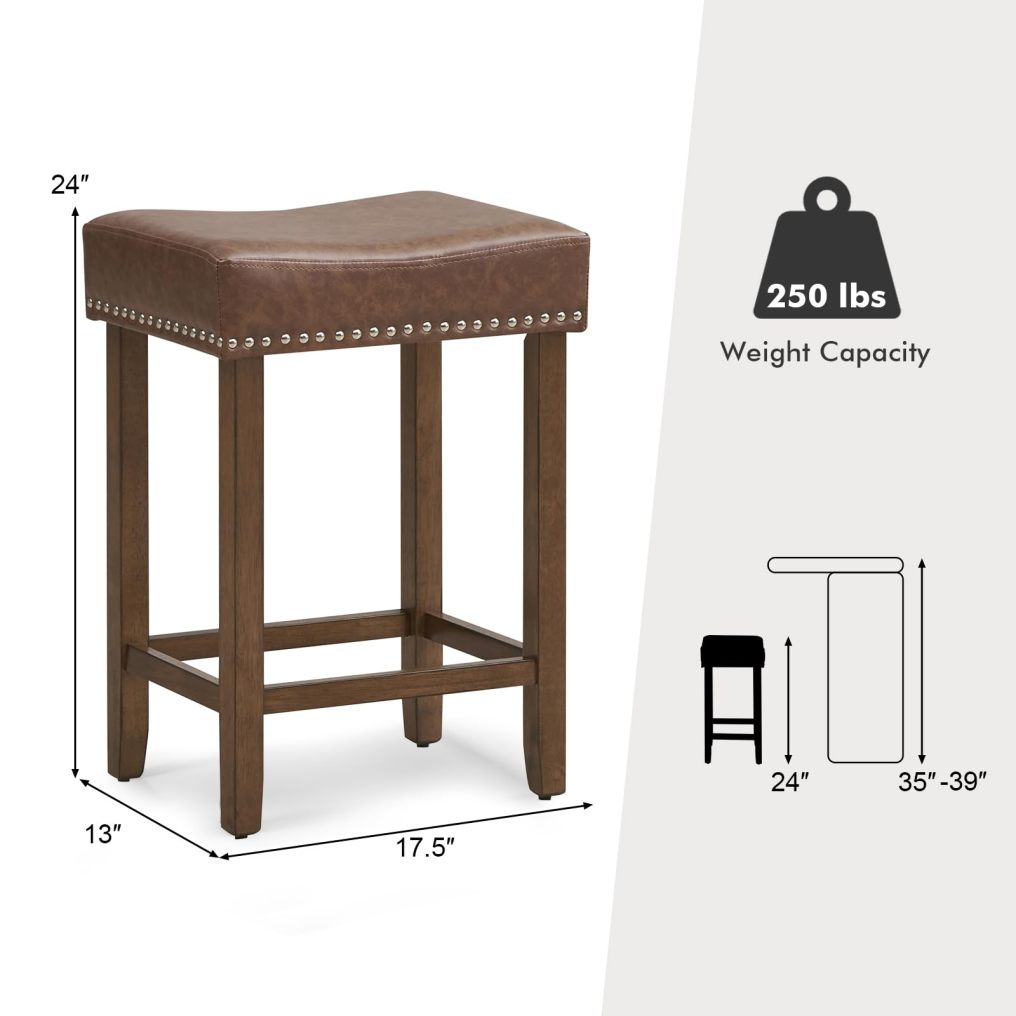 Bar Stools Set of 2/4 24-Inch Counter Height Saddle Stools