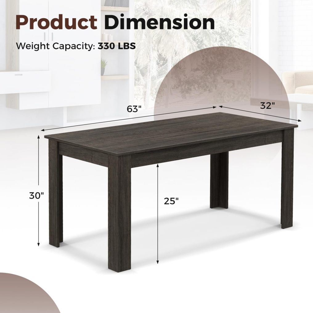 Dining Table for 4-6 People 63” Rectangular Dining Room Table