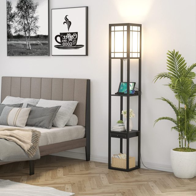 ARLIME Floor Lamp with Shelves and Drawer