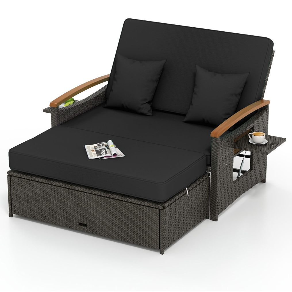 Outdoor Loveseat Sofa with Storage Ottoman for Yard