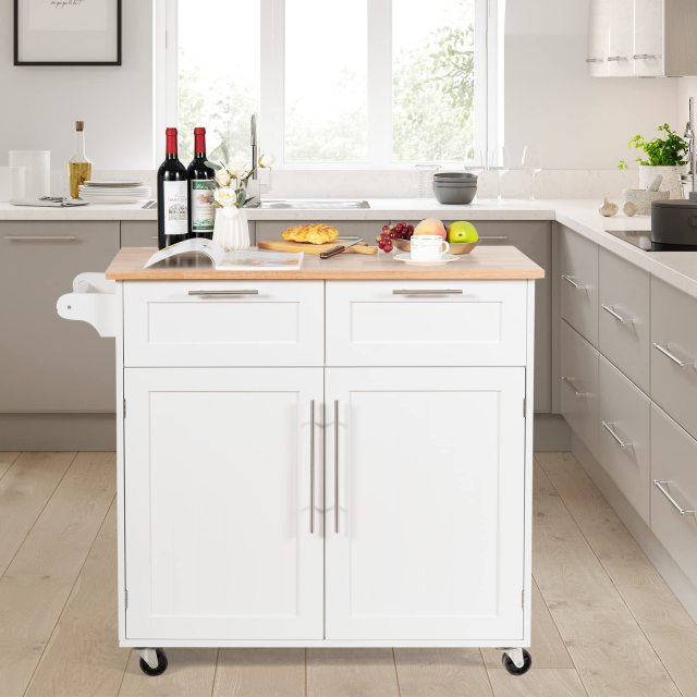 Kitchen Island Cart on Wheels with Side Towel Bar