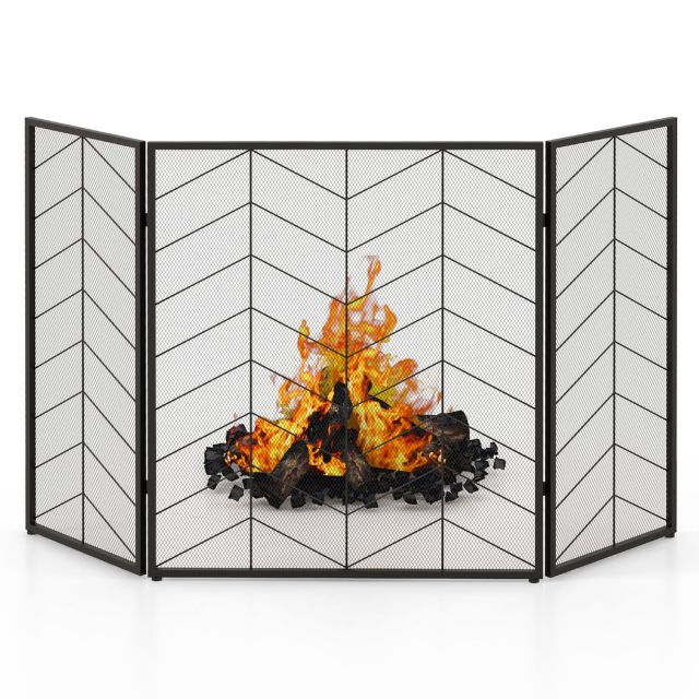 3 Panel Fireplace Screen 52” x 31” Foldable Fire Spark Guard Grate