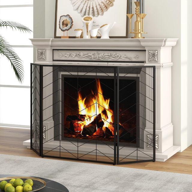 3 Panel Fireplace Screen 52” x 31” Foldable Fire Spark Guard Grate