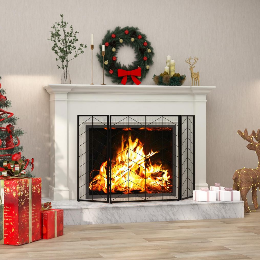 3 Panel Fireplace Screen 52” x 31” Foldable Fire Spark Guard Grate