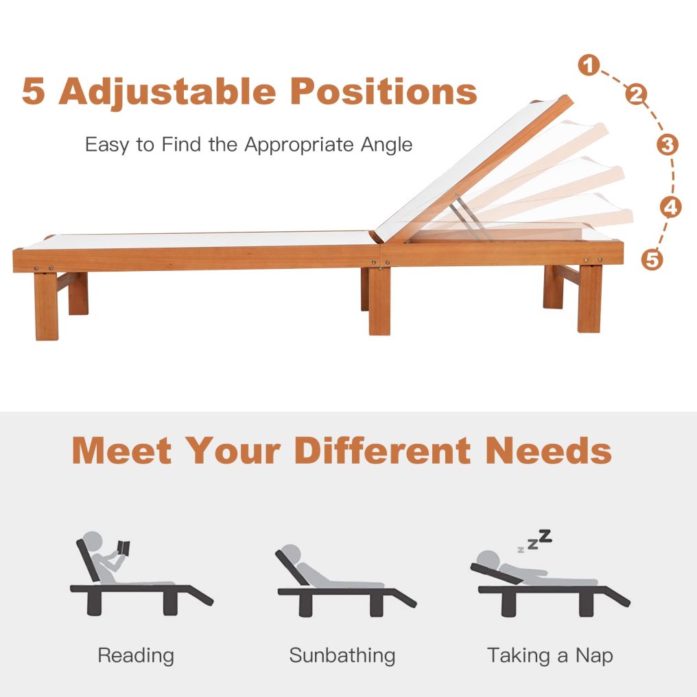 ARLIME Patio Lounge Chair Chaise Strong Eucalyptus Wood Frame