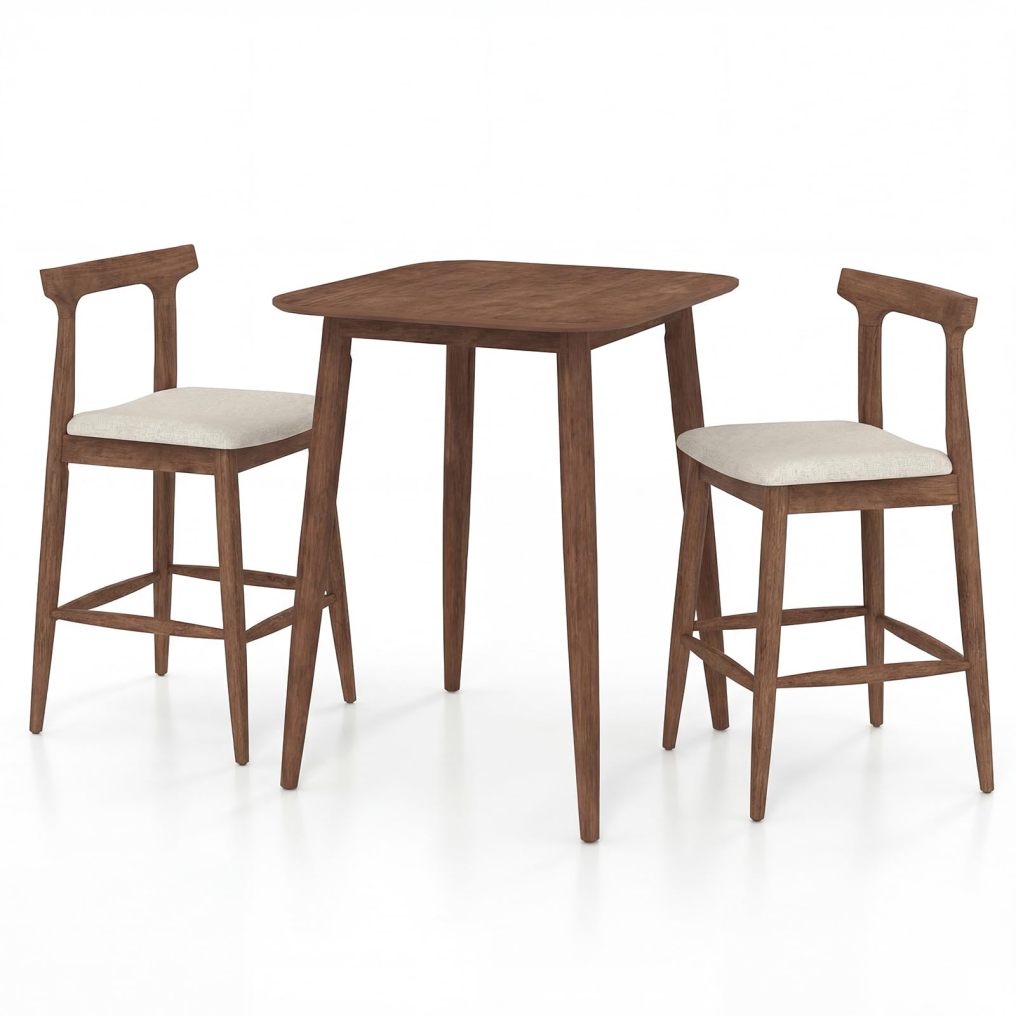 3-Piece Solid Rubberwood Counter Height Farmhouse Dining Set