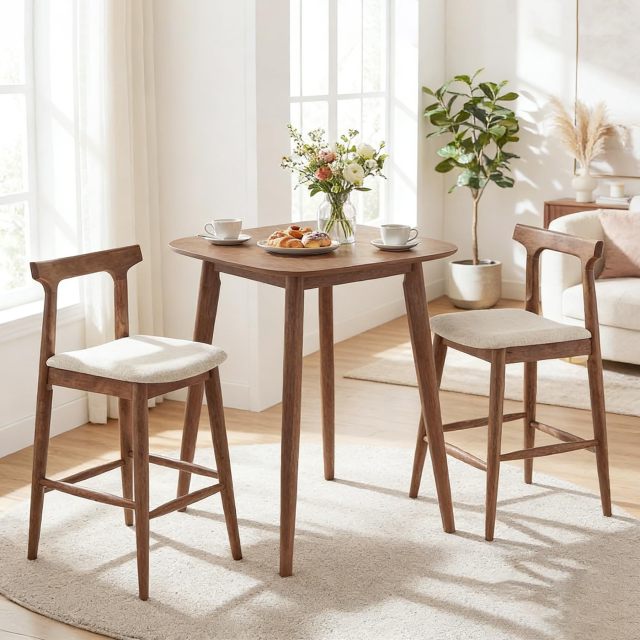 3-Piece Solid Rubberwood Counter Height Farmhouse Dining Set