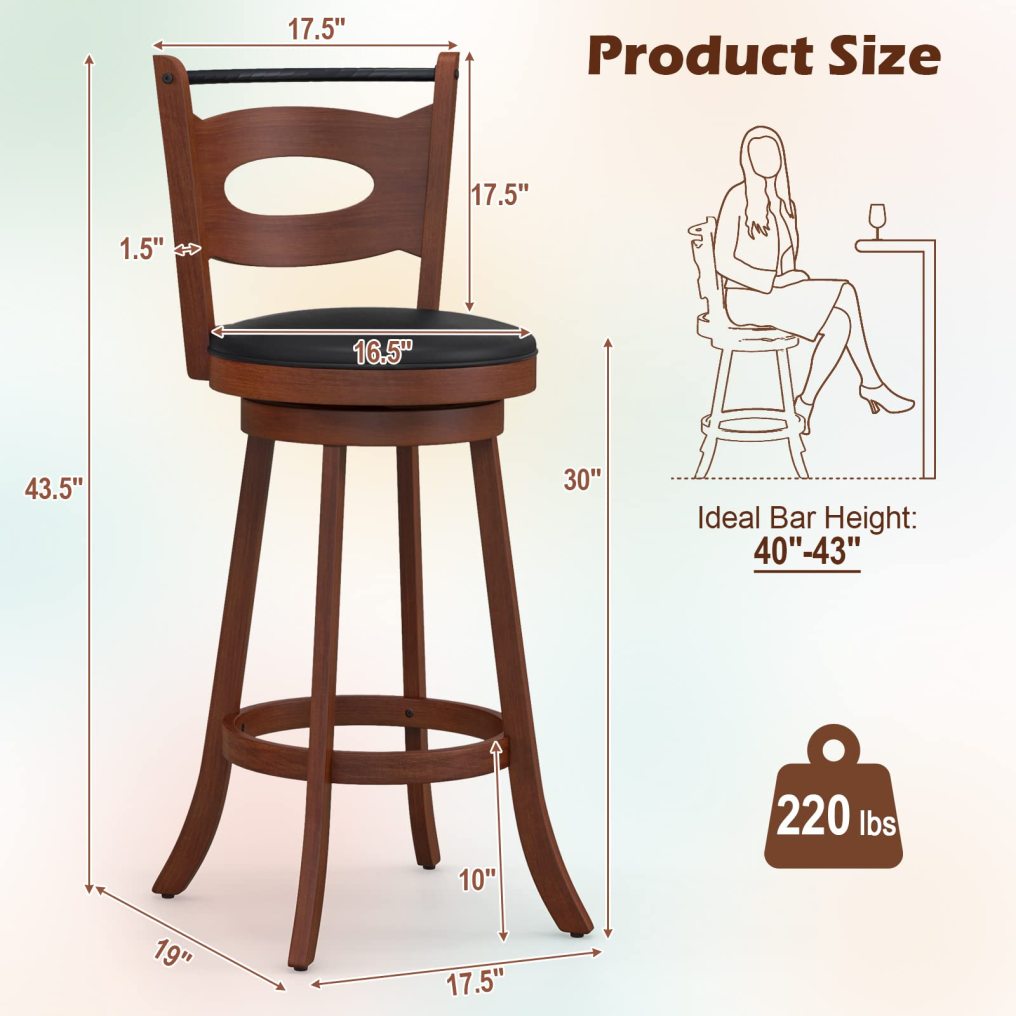 Bar Stools Set of 2 30” Swivel Bar Height Bar Stools