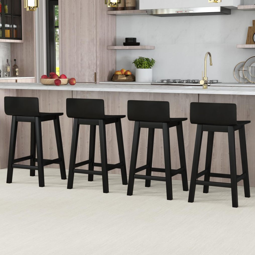 Solid Wood Bar Stools Set of 2/4 24.5-inch Counter Height Chairs