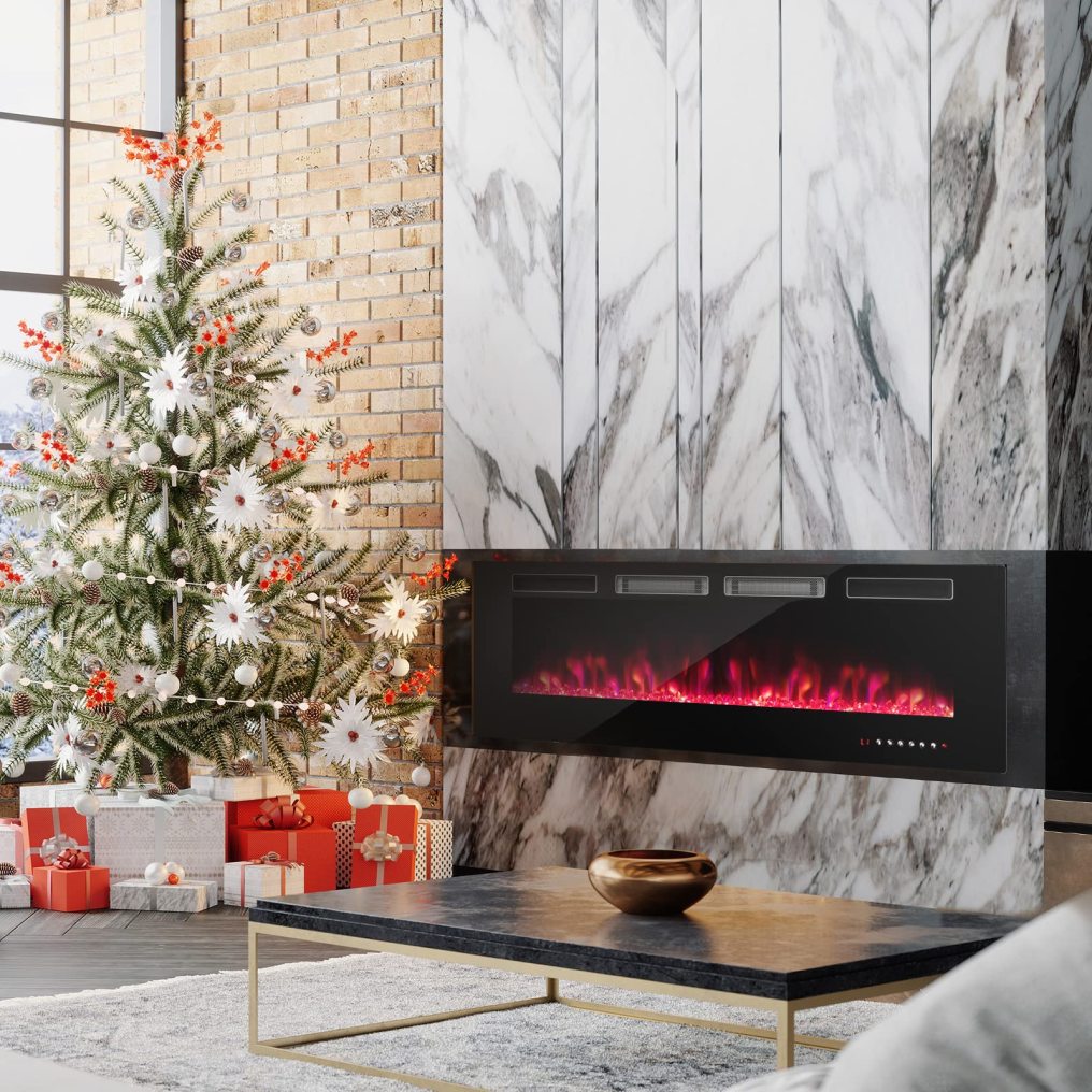 60-Inch Wide Electric Fireplace, 3.19-Inch Deep Ultra-Thin Wall-Mounted and Recessed Fireplace Heater