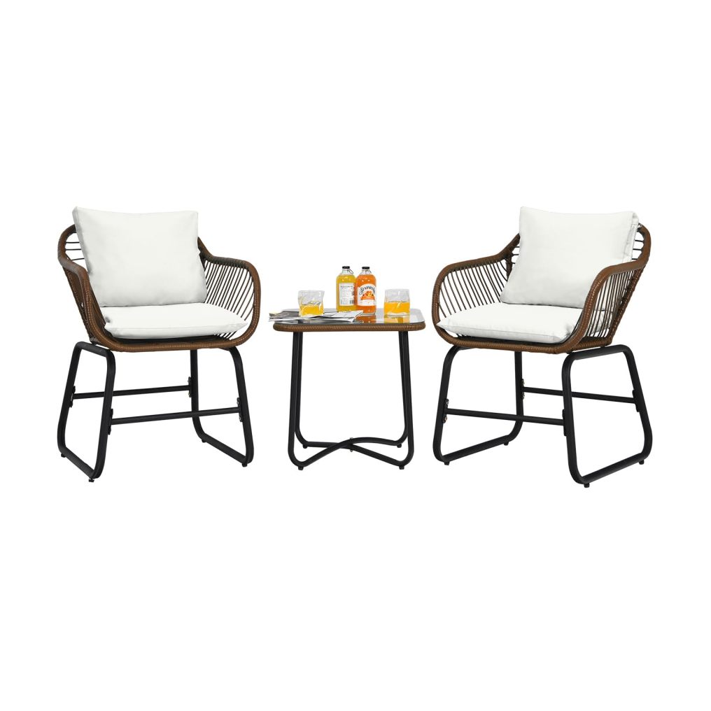 3 Pieces Rattan Patio Furniture Seating Set with Coffee Table & Cushions