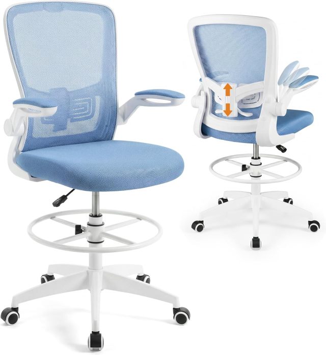 Tall Office Chair with Flip up Armrests & Adjustable Foot Ring