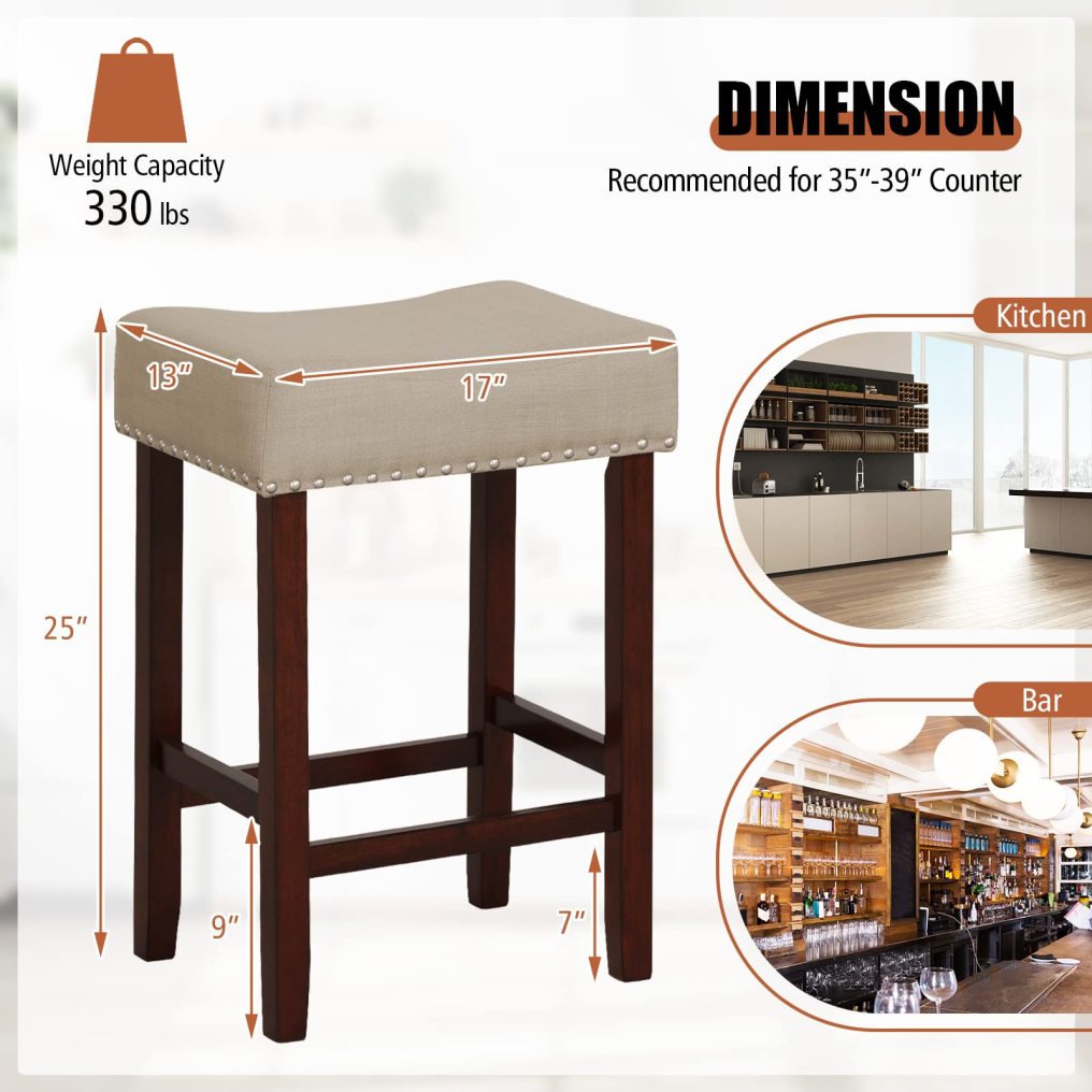25-inch Counter Height Bar Stools Set of 2/4 Backless Vanity Chair for Makeup