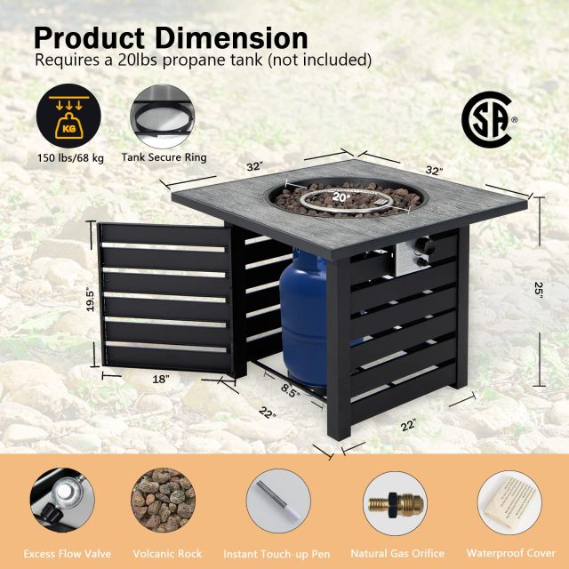 32" Outdoor Square Firepit with Waterproof Cover