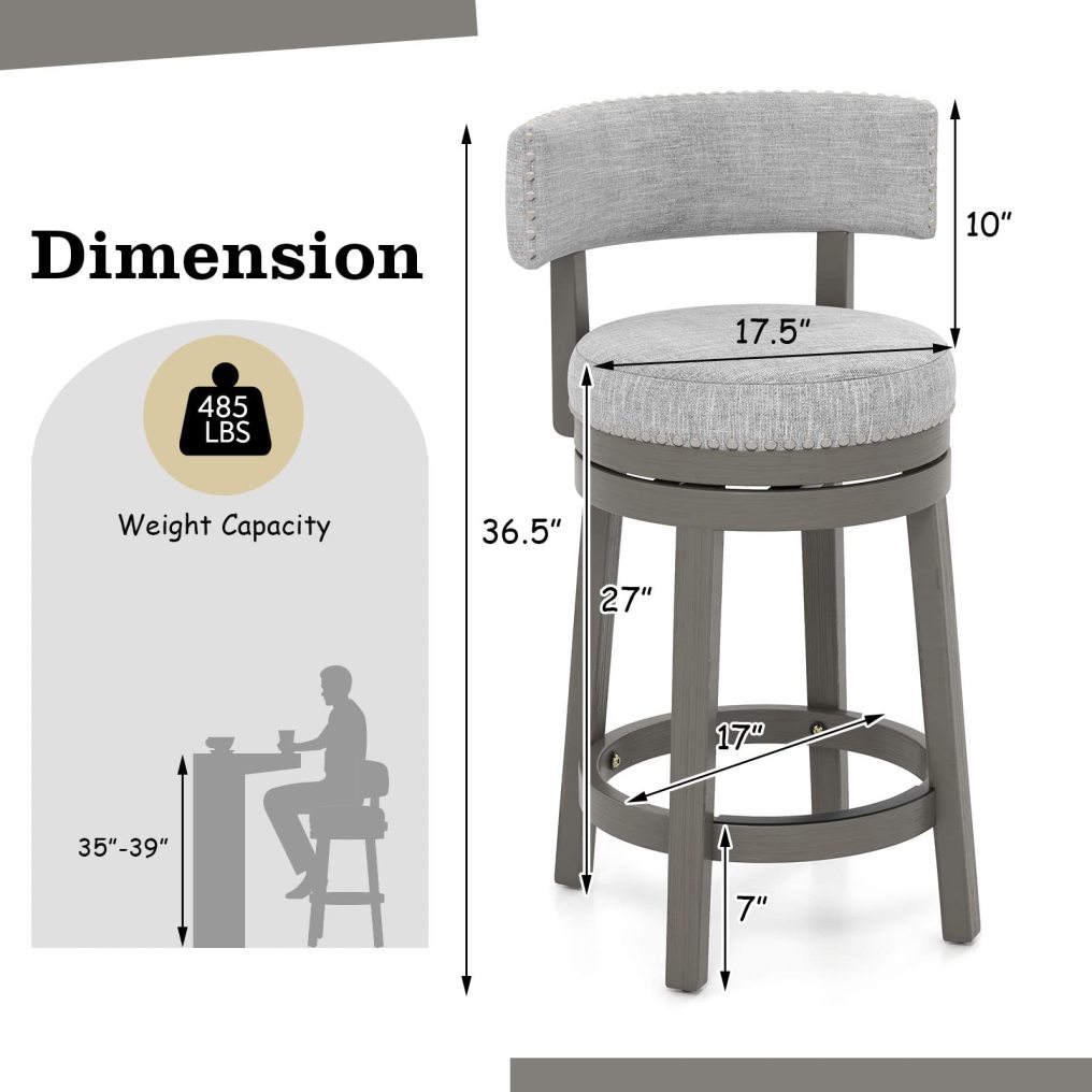 27/31-inch 360° Swivel Barstool with Upholstered Back & Seat