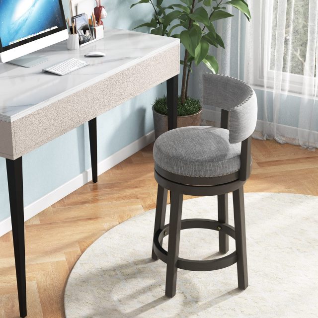 27/31-inch 360° Swivel Barstool with Upholstered Back & Seat