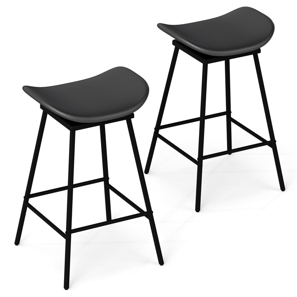 Faux Leather Backless Bar Stools with Padded Saddle Seat and Footrest