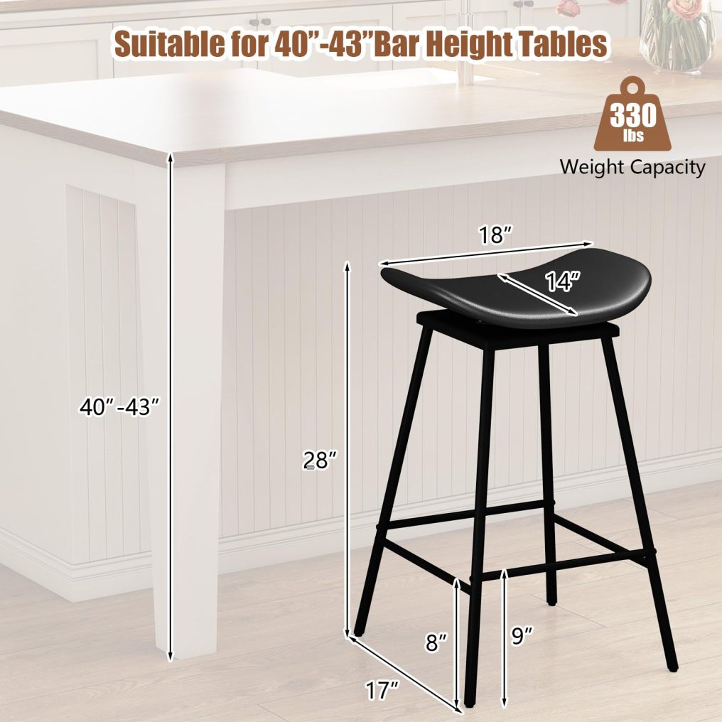 Faux Leather Backless Bar Stools with Padded Saddle Seat and Footrest