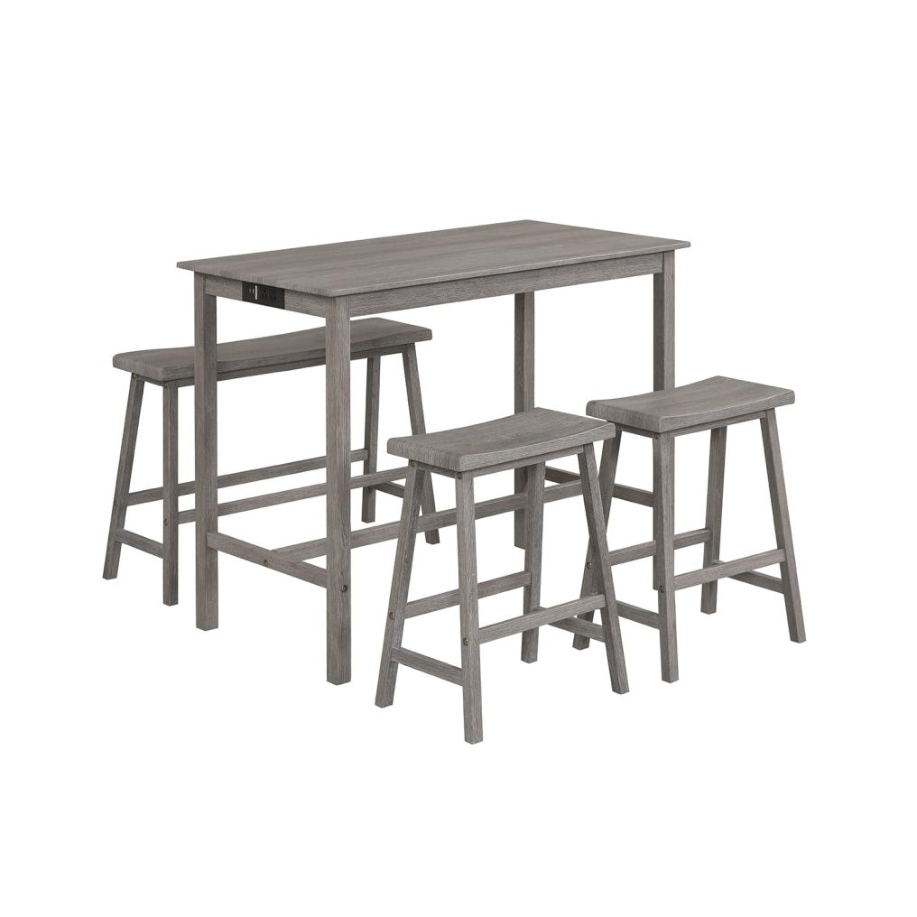 4-Piece Counter Height Dining Table Set with Built-in Power Outlet