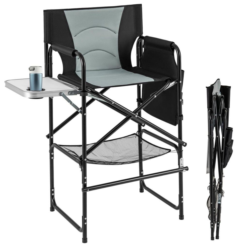 46" Tall Directors Chair Folding Makeup Artist Chair with Foldable Side Table & Footrest