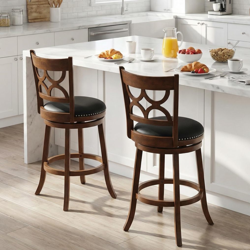 31 Inch Bar Height Chairs with High Backrest and Wood Frame Set of 2 or 4