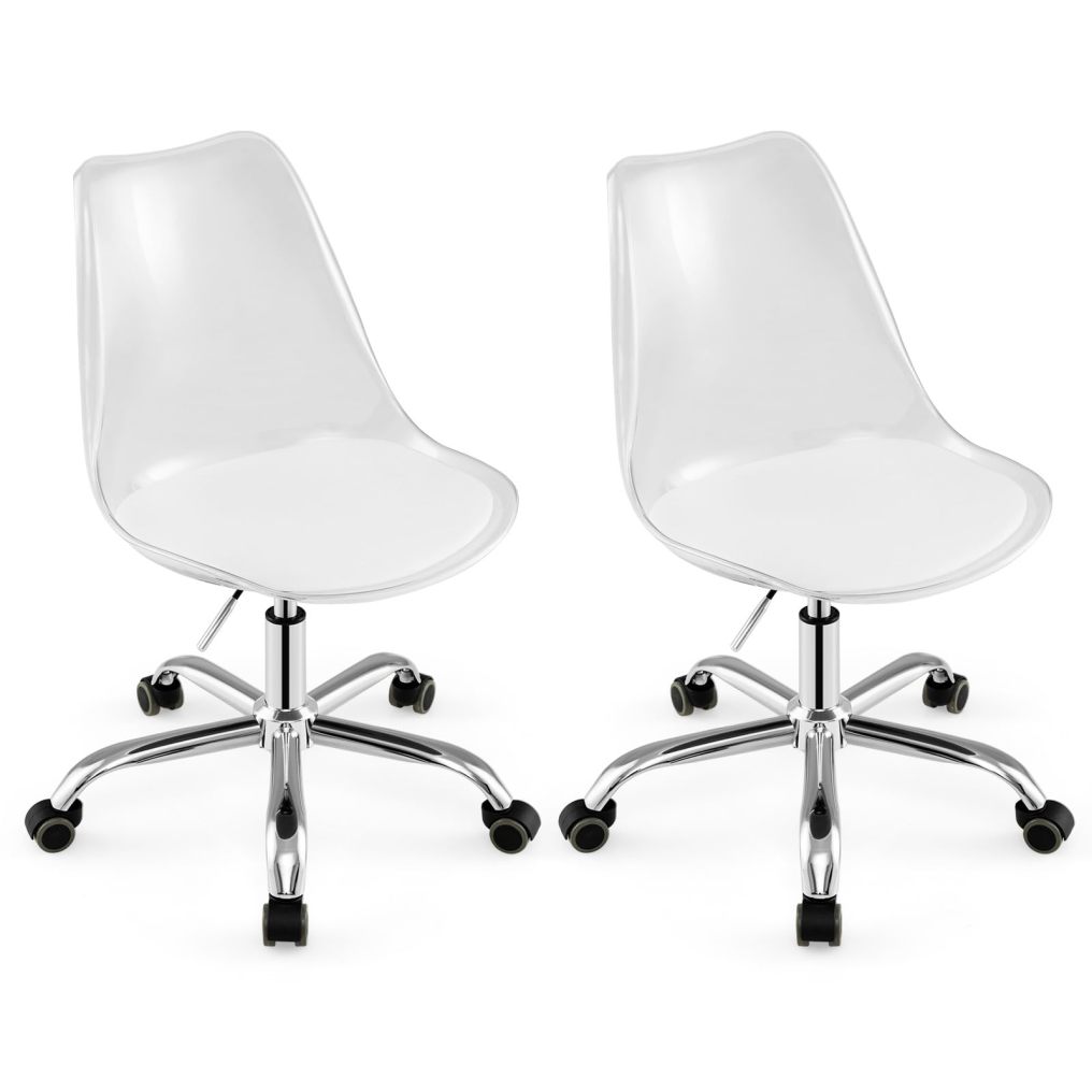 Armless Rolling Acrylic Office Chairs with Swivel Seat & PU Leather Cushion
