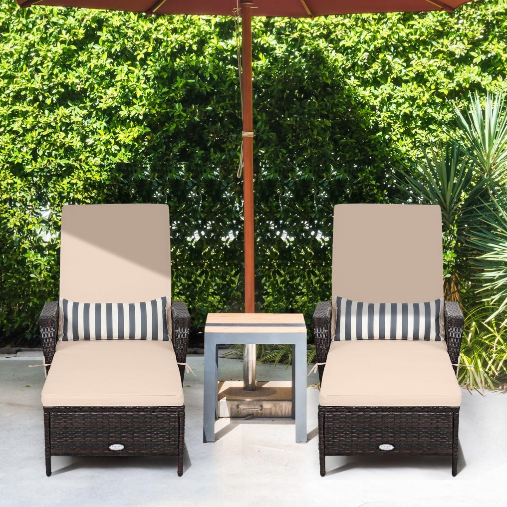 PE Rattan Chaise Lounge Chair with Armrest & Pillow