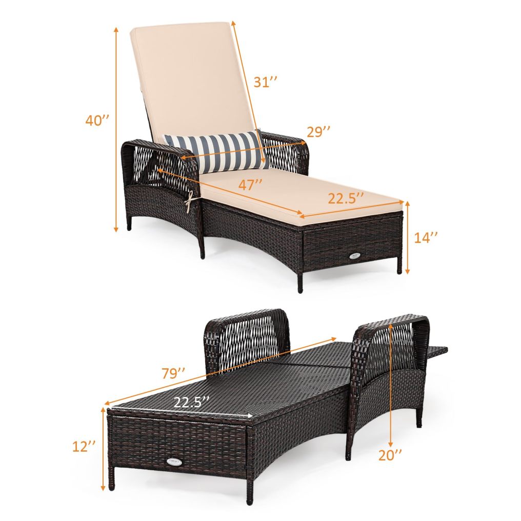 PE Rattan Chaise Lounge Chair with Armrest & Pillow