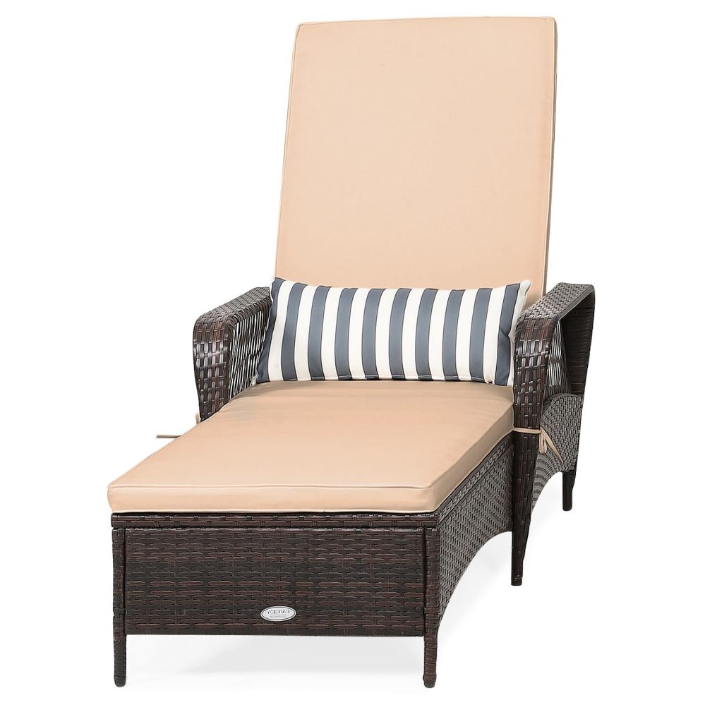 PE Rattan Chaise Lounge Chair with Armrest & Pillow