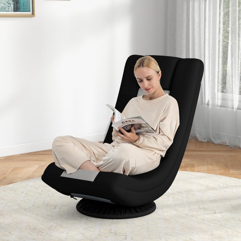 360° Swivel Floor Gaming Chair with 4 Position Adjustable Backrest & Neck Pillow