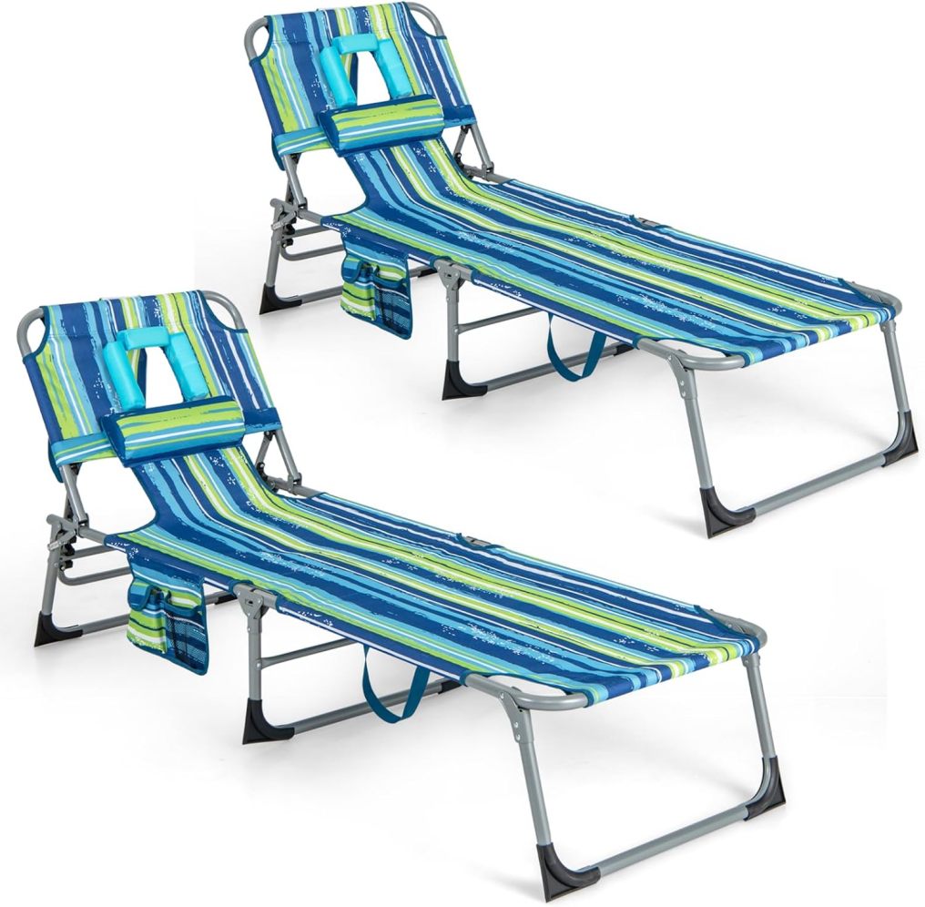 ARLIME Folding Beach Lounge Chair Tanning Chair with Face Hole