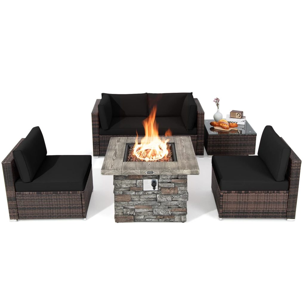 6 Piece Patio Furniture Set with 35'' Fire Pit Table