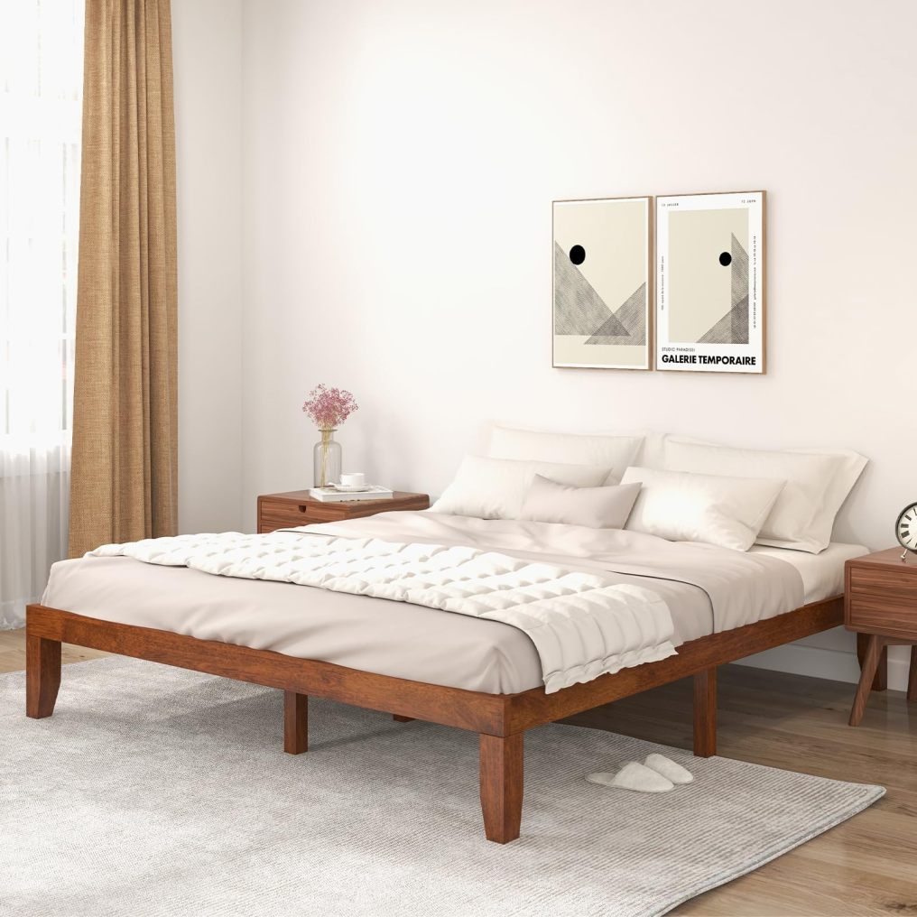 Platform Bed Frame 14 Inches Solid Rubber Wood Bed Frame