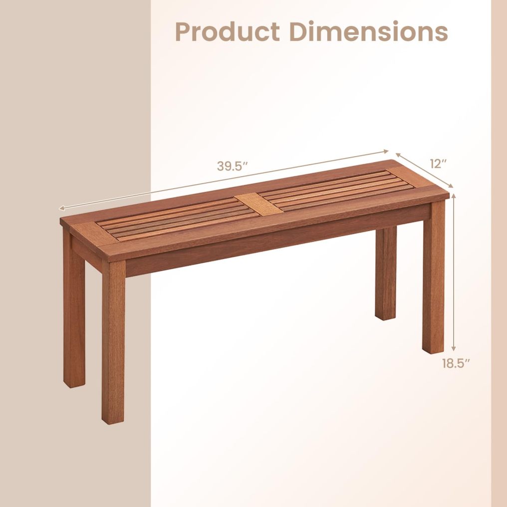 39.5” Backless Solid Wood Narrow Bench for Outside