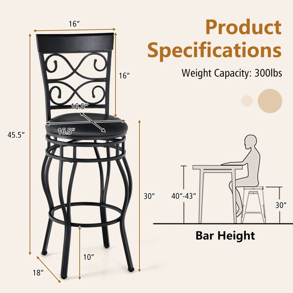 Bar Stools Set of 2 with Back for Kitchen Island