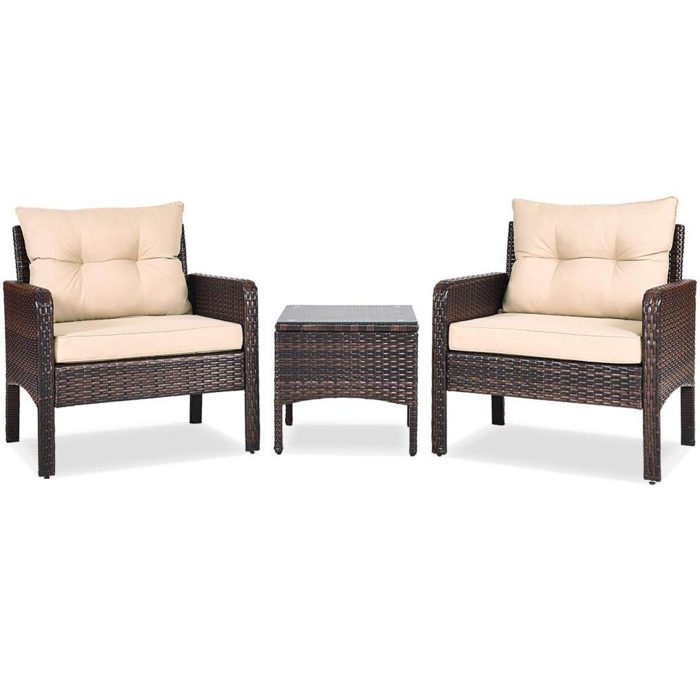3PCS Patio Furniture Set, Outdoor Wicker Cushioned Sofa Set