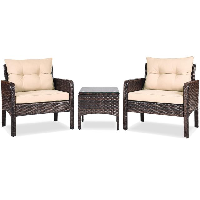 3PCS Patio Furniture Set, Outdoor Wicker Cushioned Sofa Set