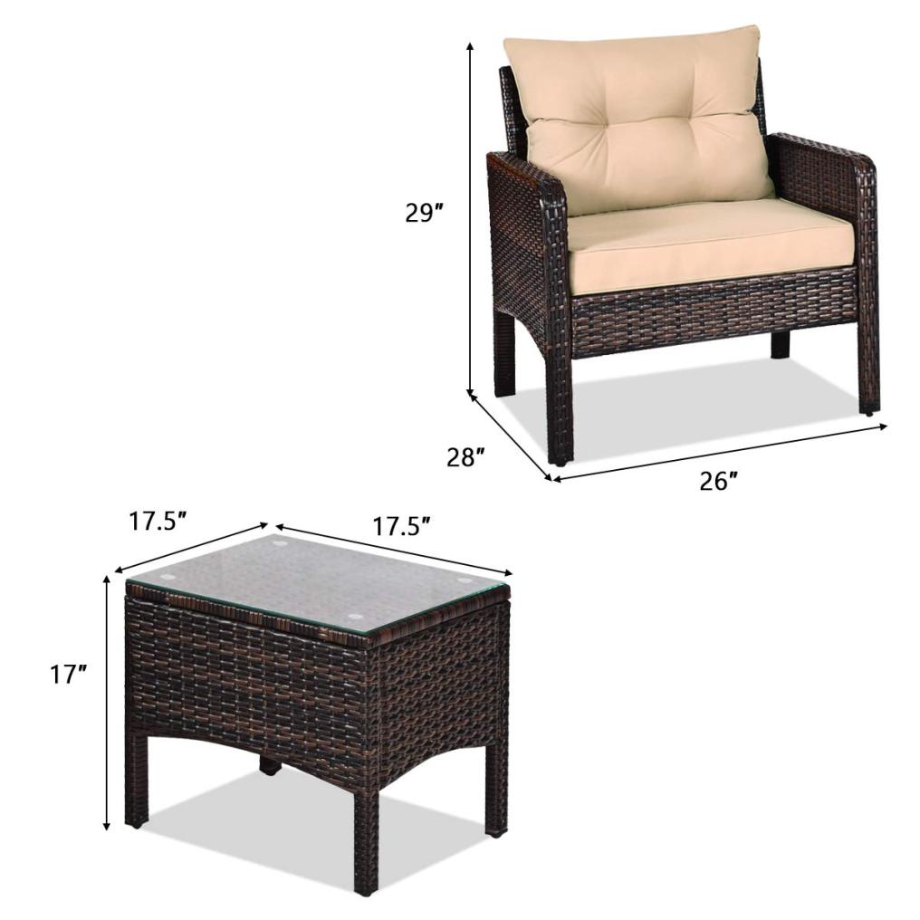 3PCS Patio Furniture Set, Outdoor Wicker Cushioned Sofa Set