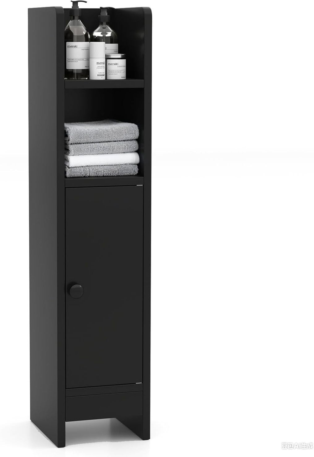 Small Bathroom Storage Cabinet | Slim Corner Floor Cabinet with Door and Adjustable Shelf