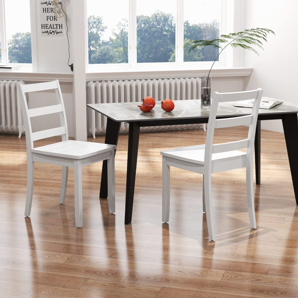 Wooden Dining Chairs Set of 2/4 with Curved Backrest and Rubber Wood Legs for Home Dining Room