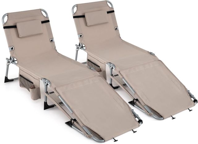 Tanning Chair with Face Arm Holes | Portable Sunbathing Chair w/4-Level Backrest (1/2)
