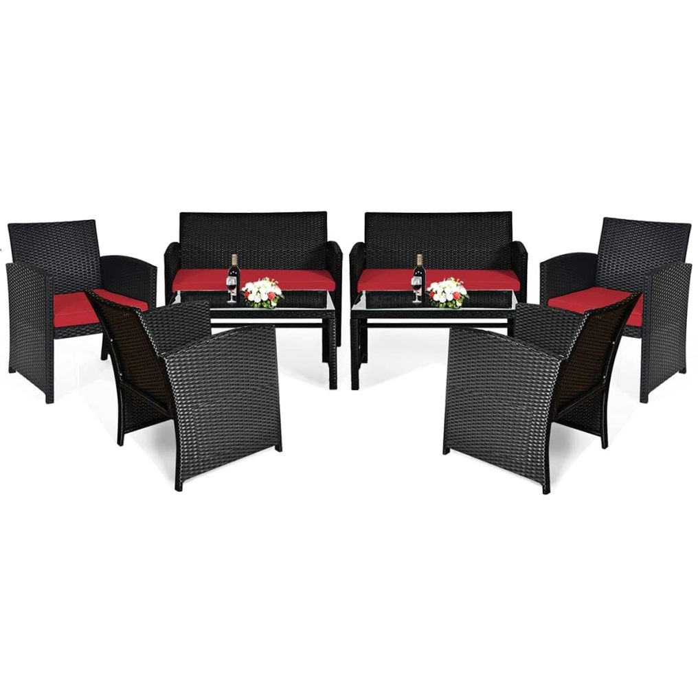4 Pieces Patio Rattan Furniture Set Outdoor Wicker Conversation Set