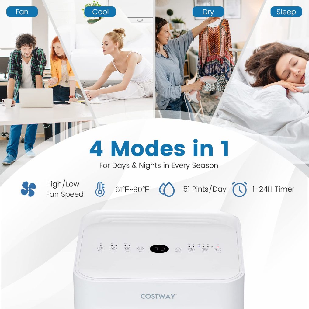 Portable Air Conditioner, 10000 BTU AC Unit with Cool, Fan, Dehumidifier & Sleep Mode for Rooms up to 350 Sq.Ft (White)