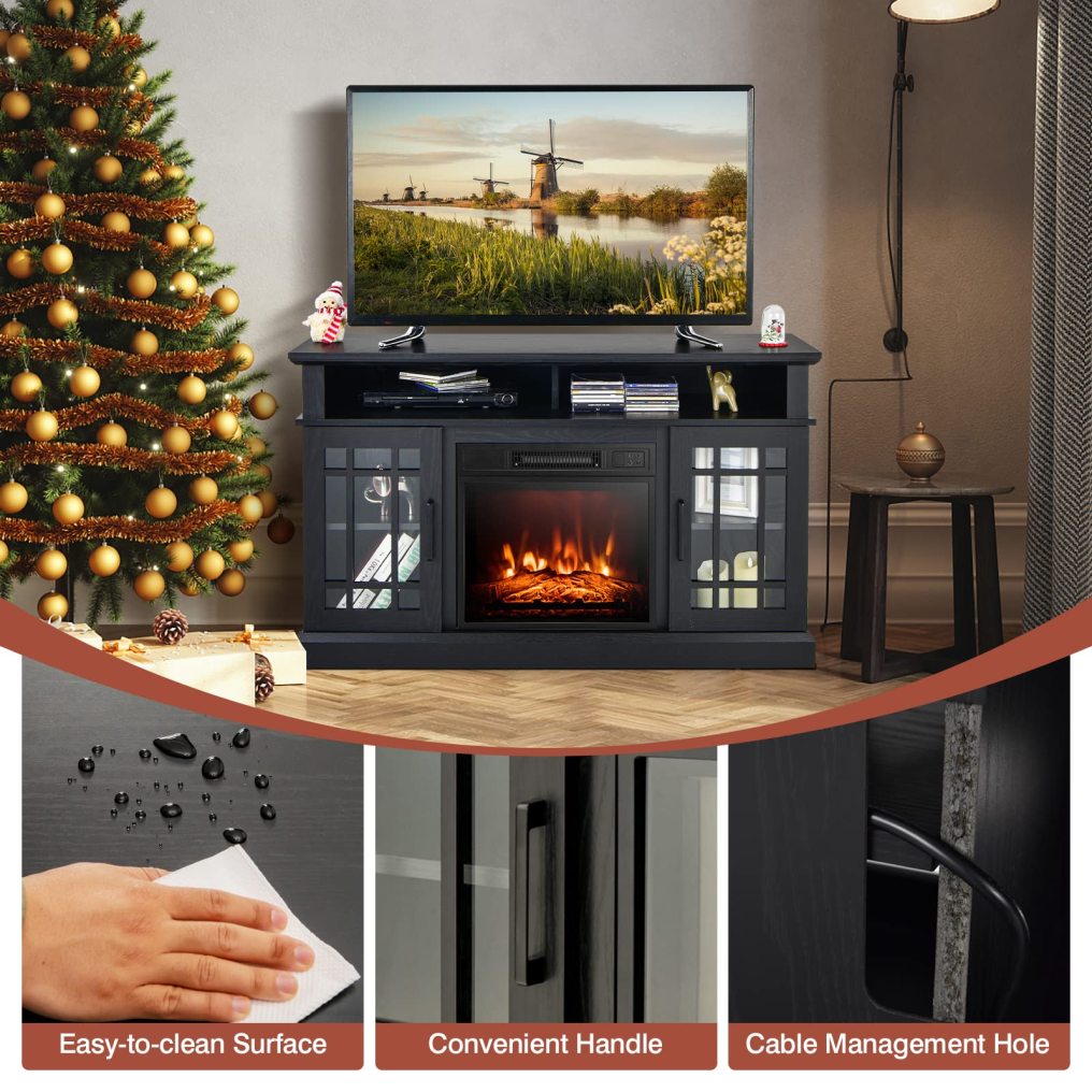 ARLIME 48 Inch Wooden TV Stand with Fireplace
