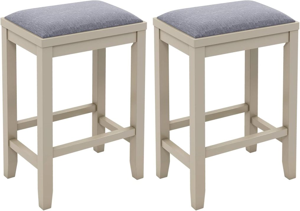 2/4 Pieces 25 Inch Upholstered Bar Stool Set with Solid Rubber Wood Frame and Footrest