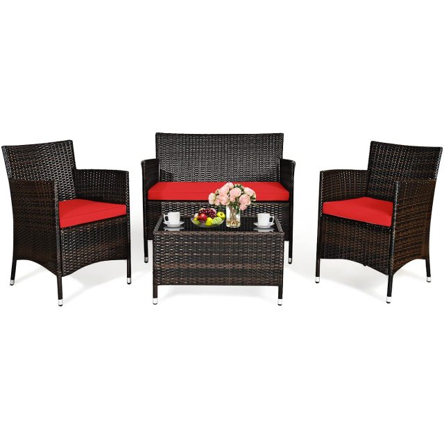 4/8 Pieces Rattan Patio Furniture Set Outdoor Wicker Rattan Chairs